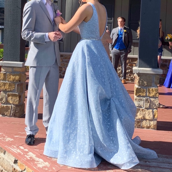 Baby Blue pastel floral glitter prom dress - Picture 3 of 9